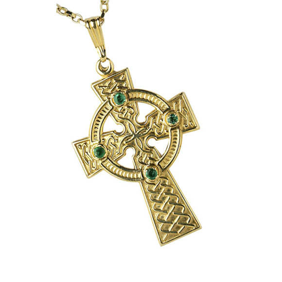 Emerald Set Celtic Knot Cross-Four Stone